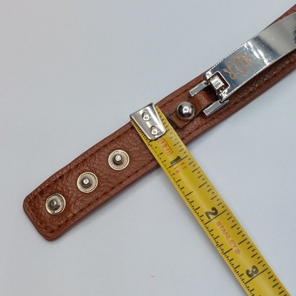 ADR Monogram on Silver Tone Plate Faux Leather Bracelet - Picture 6 of 6